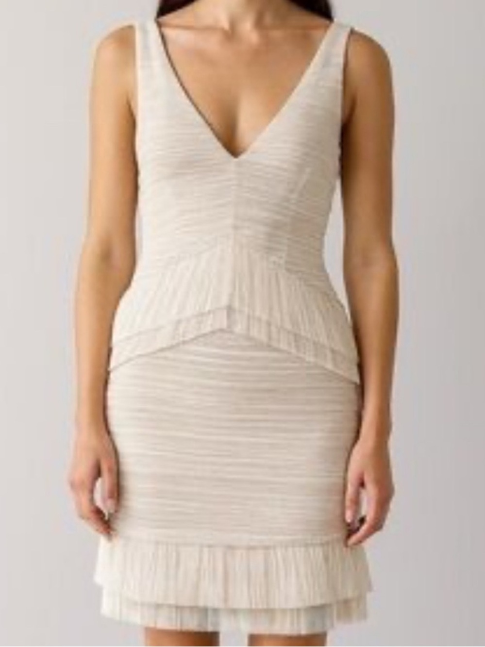 BCBGMaxAzria Ivory Pleated V-Neck Formal Wedding Elegant Feminine Mini Dress-XXS